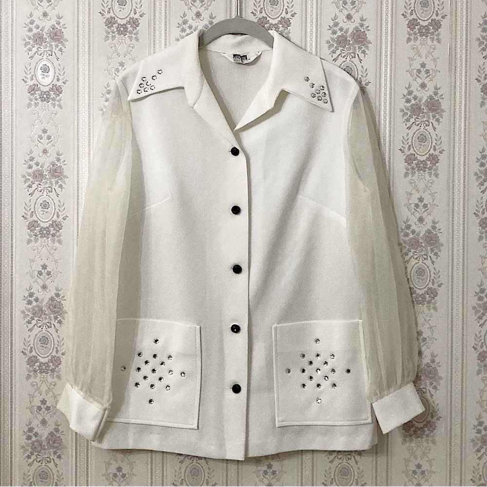 ⭐️ Vintage Montgomery Ward Button Down Sheer Sleeve Jacket Large